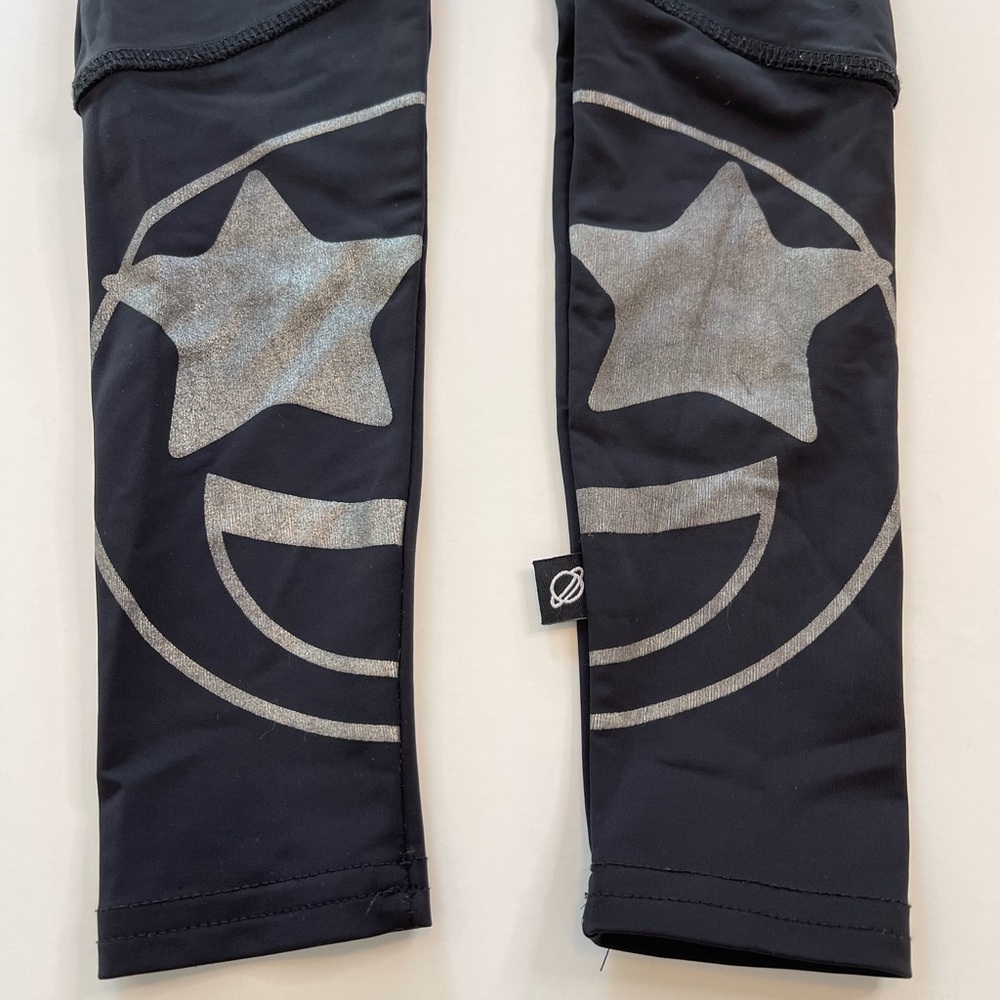 Terez Leggings Split Star Eyed Foil Print Black & Silver Girls Size Medium